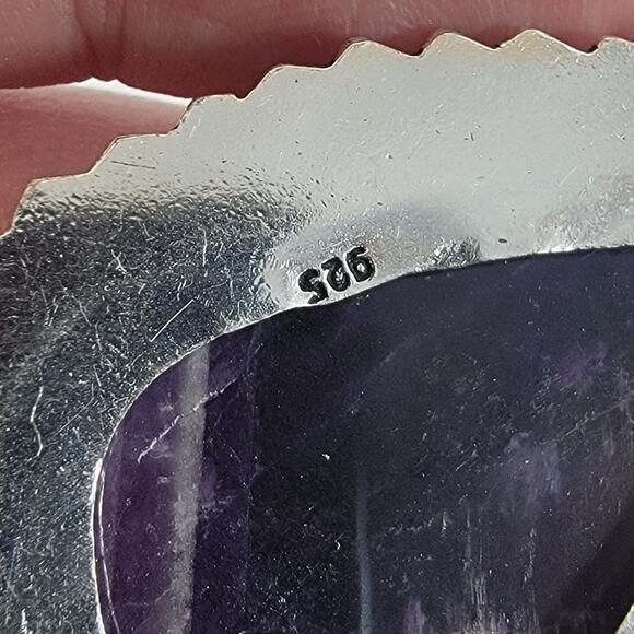 Handmade Silver Pendant with Chevron Amethyst & Deep Red Garnet Accent Stone - Picture 6 of 10